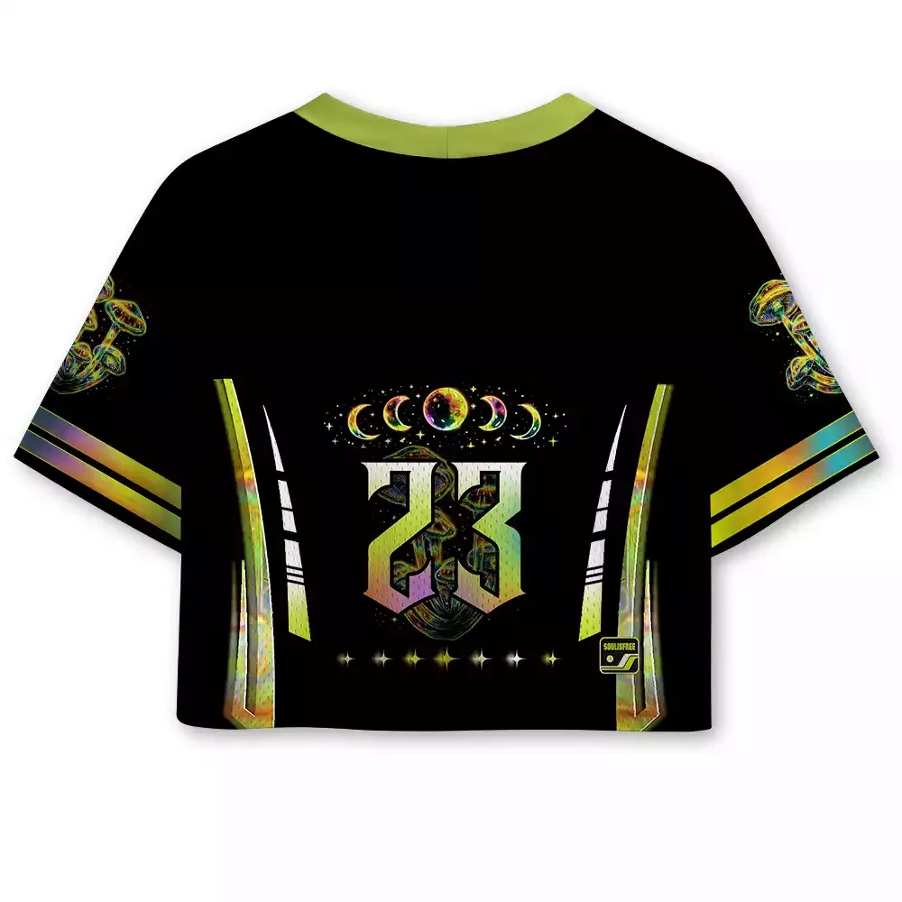 Soulisfree Psychedelic Moonphase Mushroom Cropped Mesh Jersey