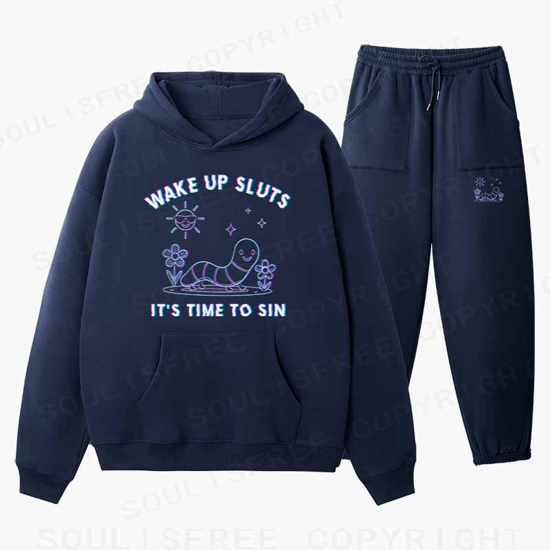 Soulisfree Wake Up Sluts It's Time To Sin 1 Cotton Fleece Hoodie Set