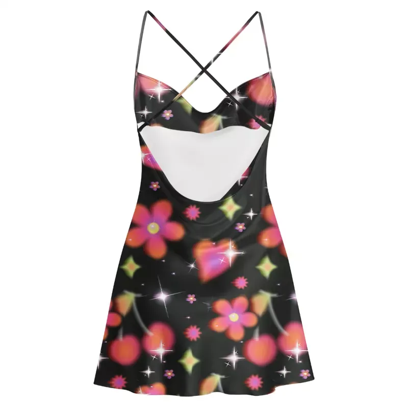 Soulisfree Stardust Love Garden Cowl Neck Satin Mini Dress