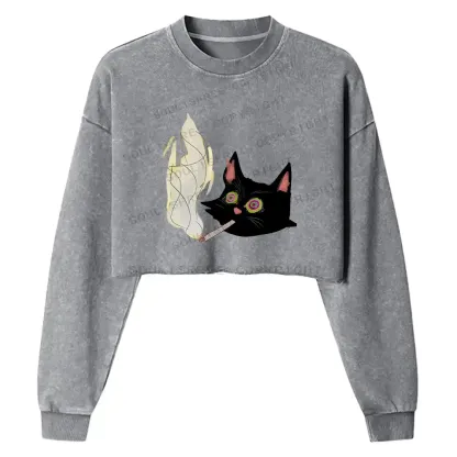 A Smoking Person Washed Cropped Sweatshirt