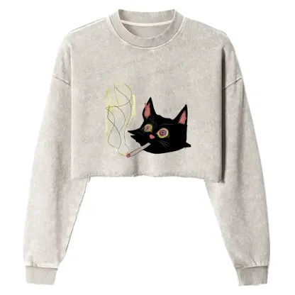 A Smoking Person Washed Cropped Sweatshirt