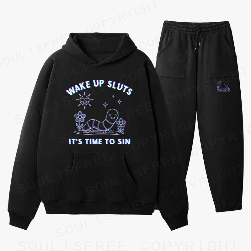 Soulisfree Wake Up Sluts It's Time To Sin 1 Cotton Fleece Hoodie Set