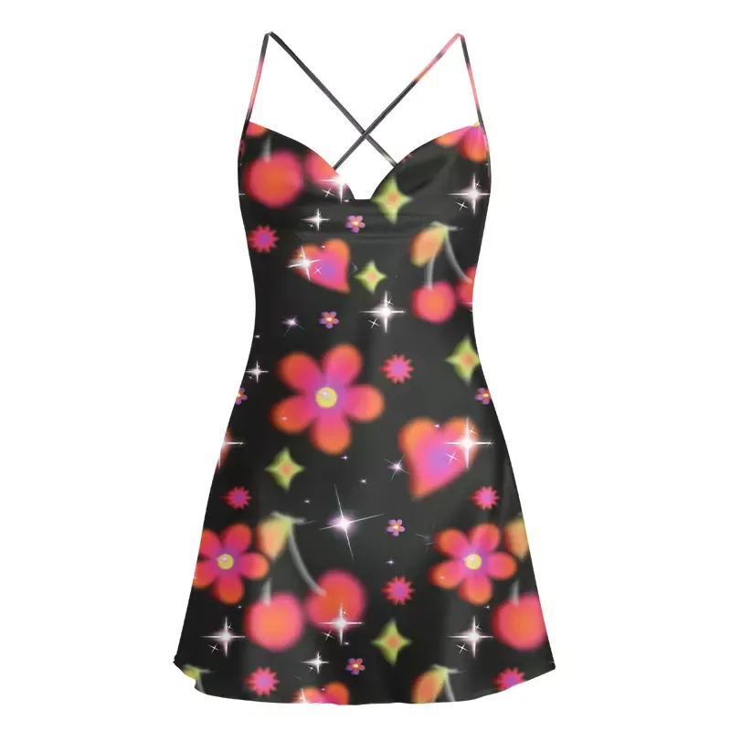 Soulisfree Stardust Love Garden Cowl Neck Satin Mini Dress