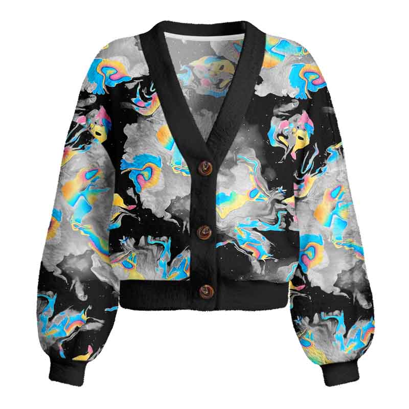 Soulisfree Cyber Iridescent Fluid Women's Fuzzy Cardigan Sweater