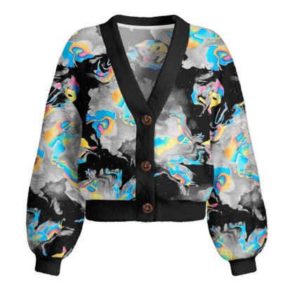 Soulisfree Cyber Iridescent Fluid Women's Fuzzy Cardigan Sweater