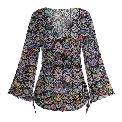 Soulisfree  Rainbow Cat Crowd Sheer Mesh Cover Up