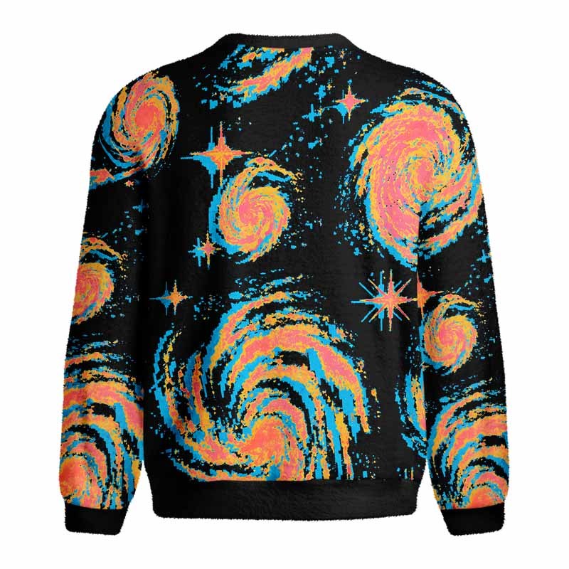 Soulisfree Neon Swirl Galaxy Fuzzy Crewneck Sweater