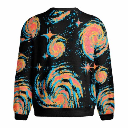 Soulisfree Neon Swirl Galaxy Fuzzy Crewneck Sweater