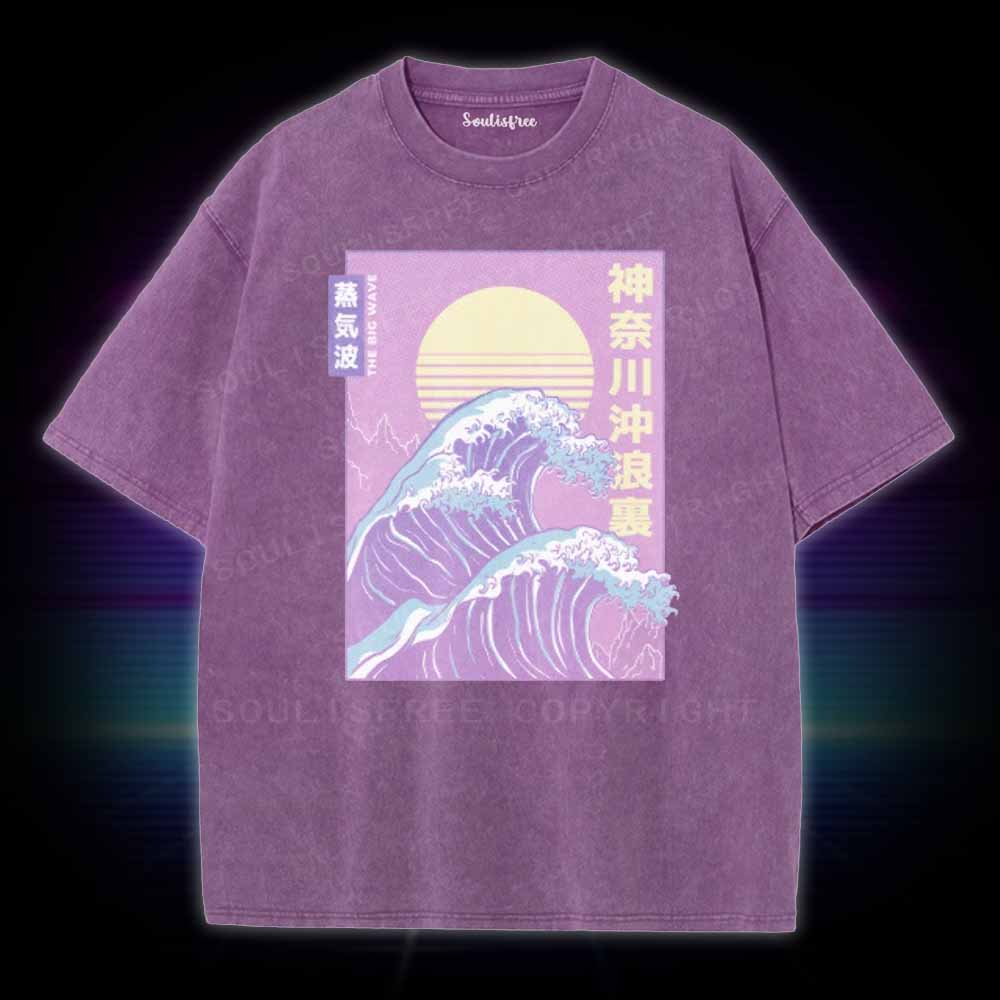 Soulisfree Retro Vaporwave Great Wave Washed Tee
