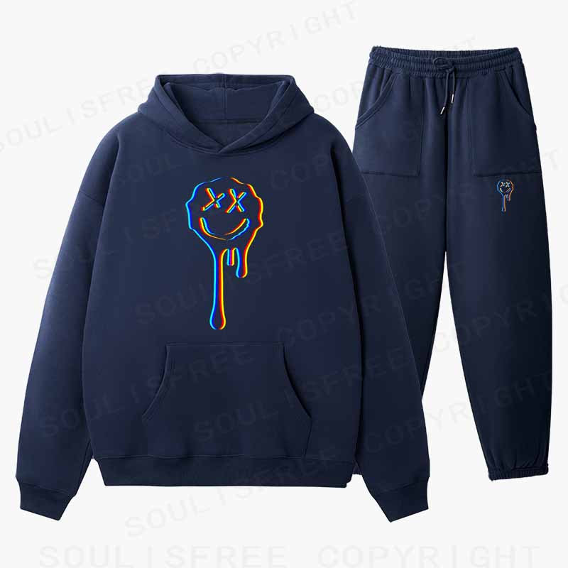 Soulisfree Neon Mischievous Face Cotton Fleece Hoodie Set