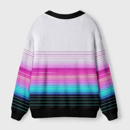 Soulisfree Vaporwave Pink Blue Fade Fuzzy Cardigan Sweater 