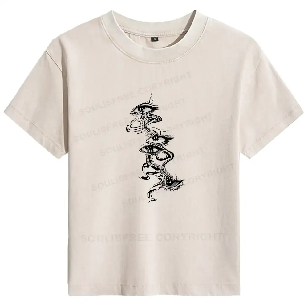 Designed Psychedelic Eyes Basic Washed T-shirt