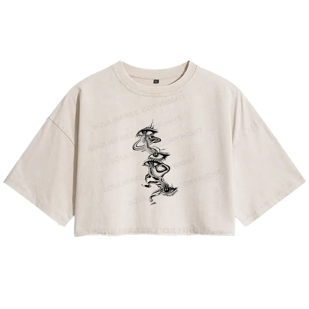 Psychedelic Eyes Washed Crop T-shirt