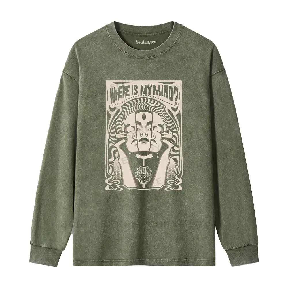 Where Is My Brain Washed Long Sleeve Shirt