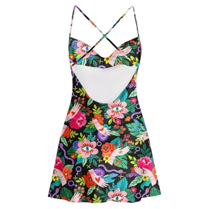 Soulisfree Vision Flora Cowl Neck Satin Mini Dress