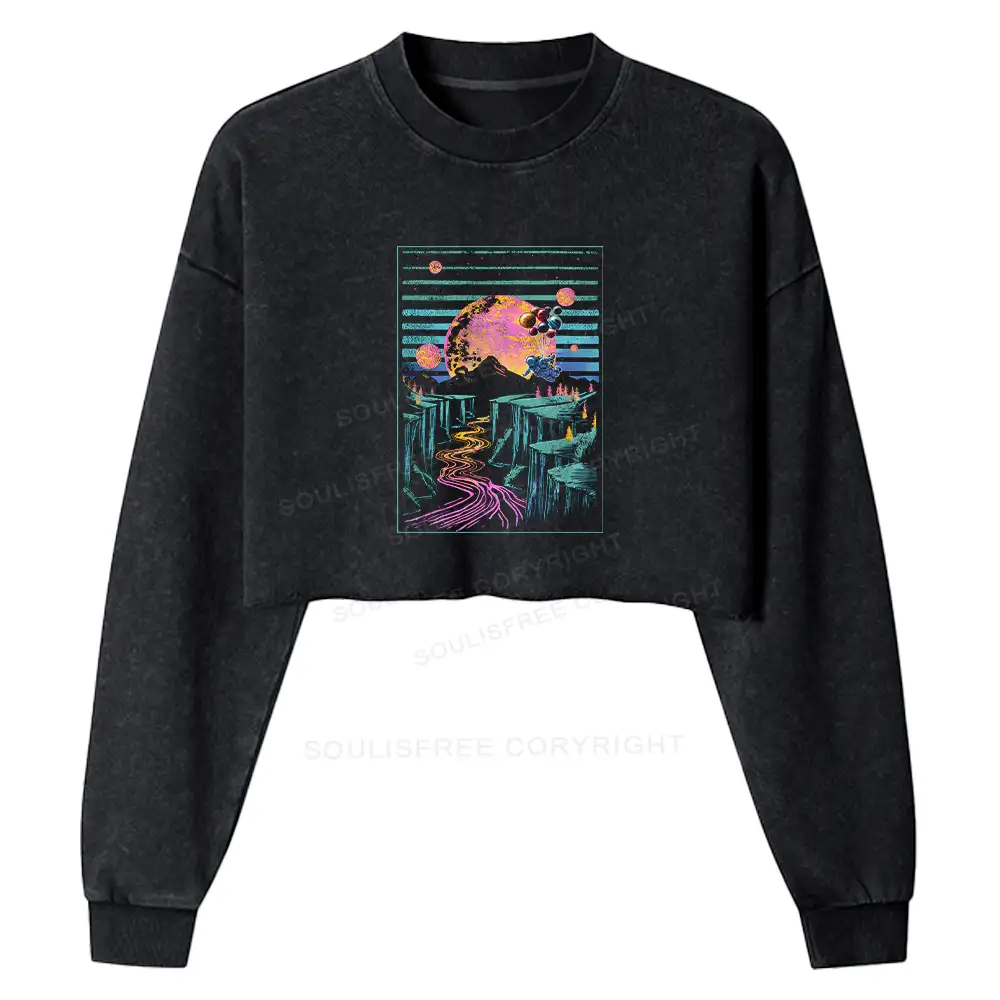 Moon And Balloon Washed Cropped Sweatshirt