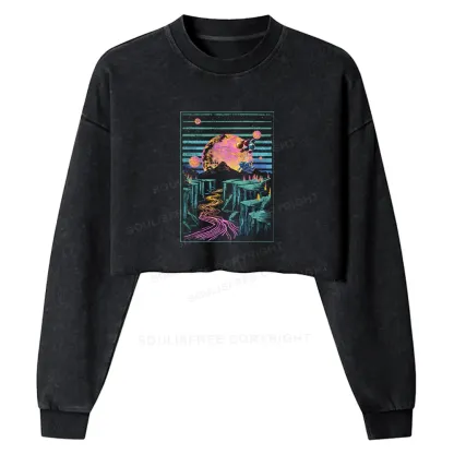 Moon And Balloon Washed Cropped Sweatshirt