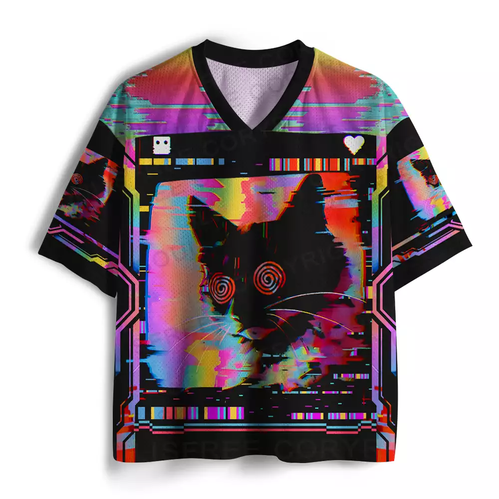 Glitchy Cat Vibes Mesh Jersey