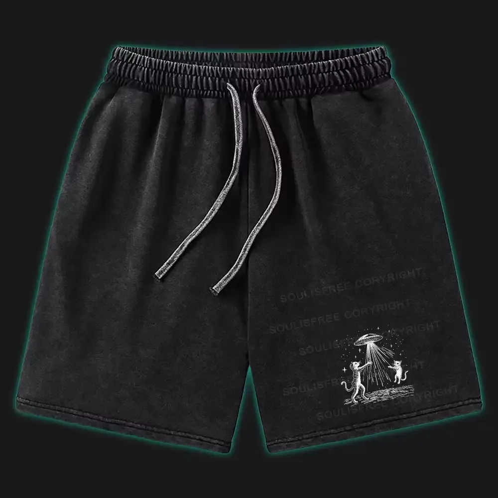 Designed Alien's Cats Washed Shorts