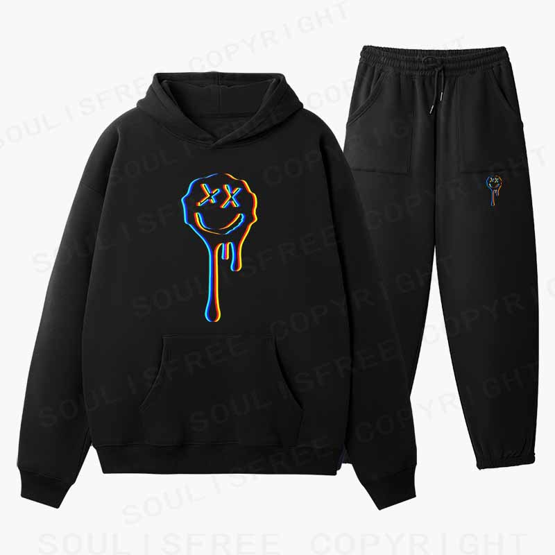 Soulisfree Neon Mischievous Face Cotton Fleece Hoodie Set