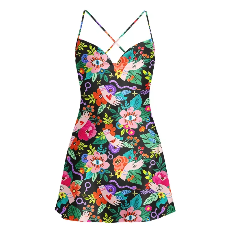 Soulisfree Vision Flora Cowl Neck Satin Mini Dress