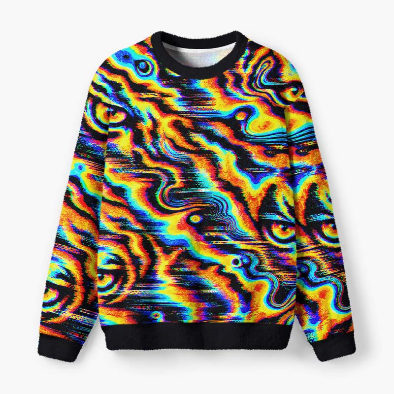 Soulisfree Psychedelic Wild Vision Fuzzy Crewneck Sweater