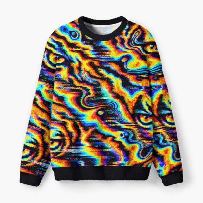 Soulisfree Psychedelic Wild Vision Fuzzy Crewneck Sweater