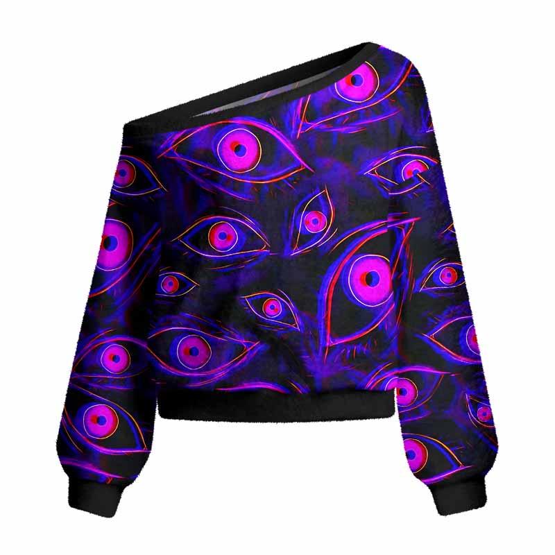 Soulisfree Neon Eyes of the Universe Fuzzy Crewneck Sweater