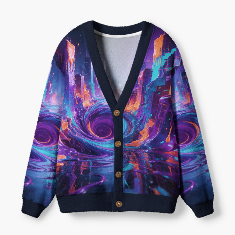 Soulisfree Beyond The Neon Horizon Fuzzy Cardigan Sweater