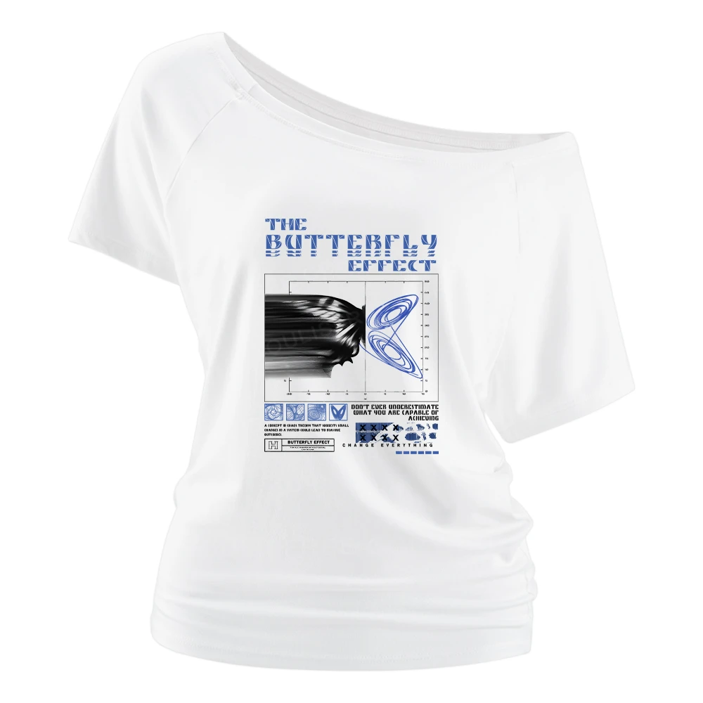 Chaos in Motion Washed T-shirt Off Shoulder Top