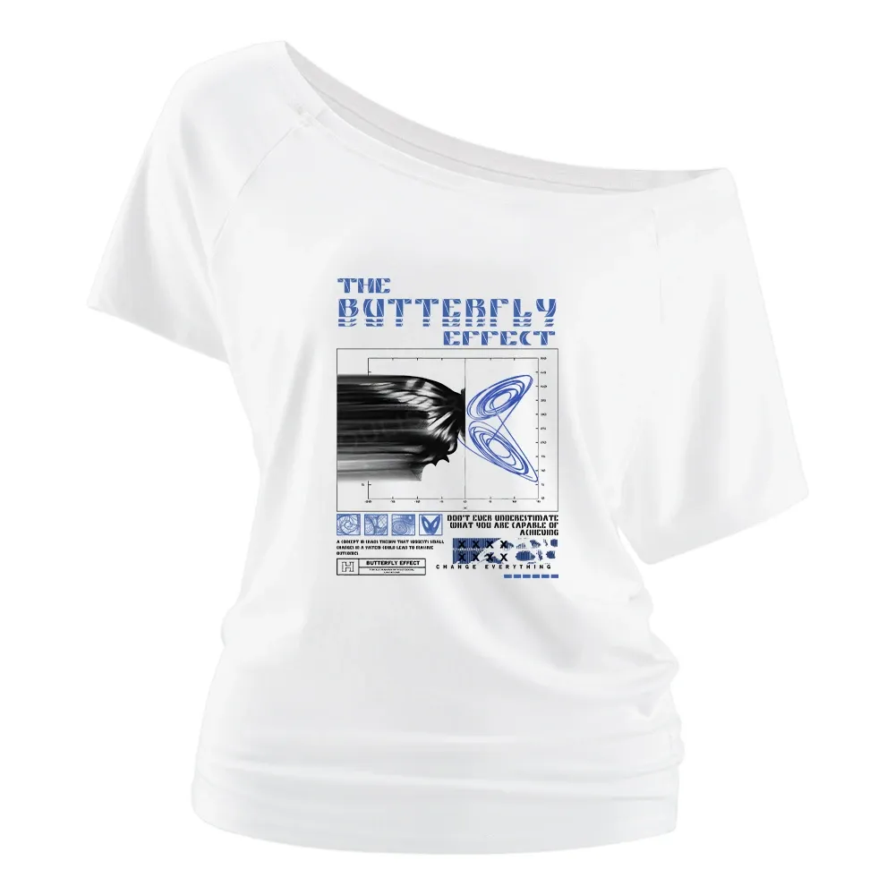 Chaos in Motion Washed T-shirt Off Shoulder Top