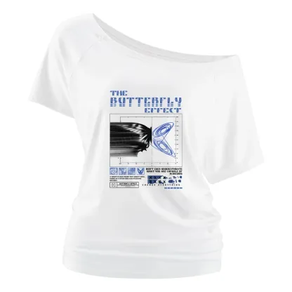 Chaos in Motion Washed T-shirt Off Shoulder Top