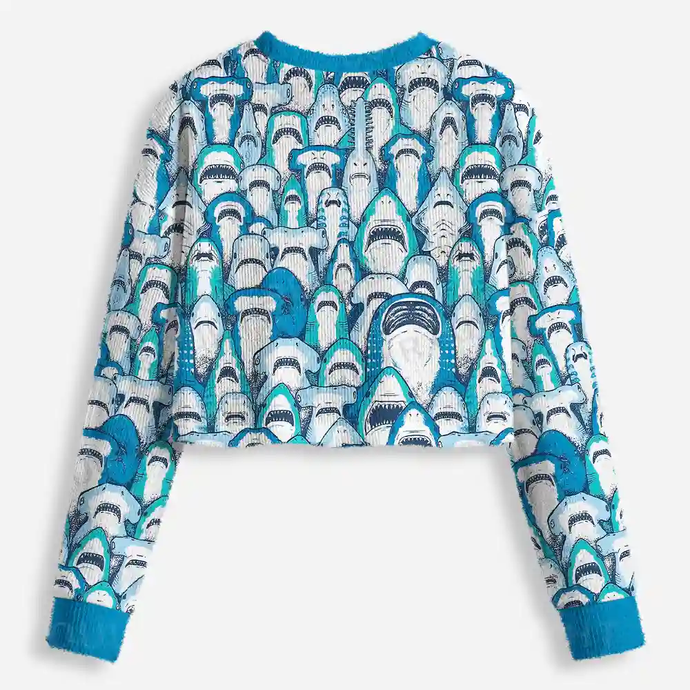 Shark Party Cropped Ugly Christmas Sweater