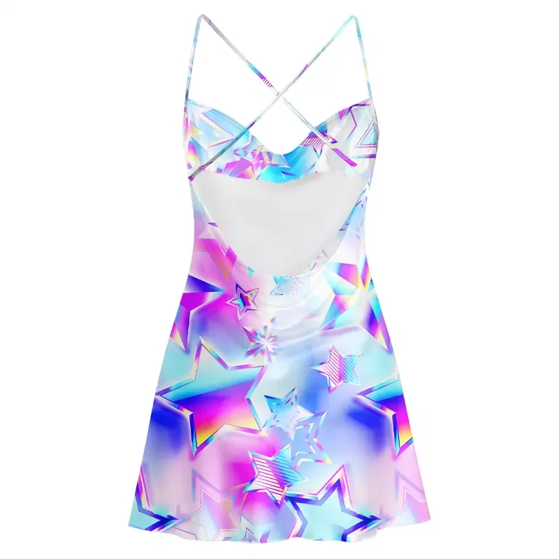 Soulisfree Iridescent Starfield Cowl Neck Satin Mini Dress