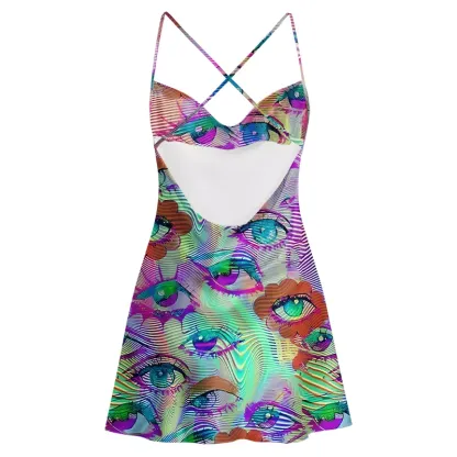 Soulisfree Multicolor Hologram Illusion Cowl Neck Satin Mini Dress