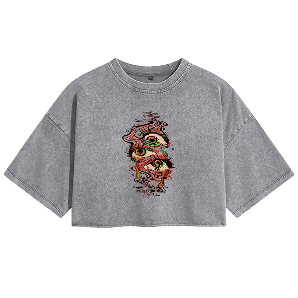 Designed Dream Eyes Washed Crop T-shirt