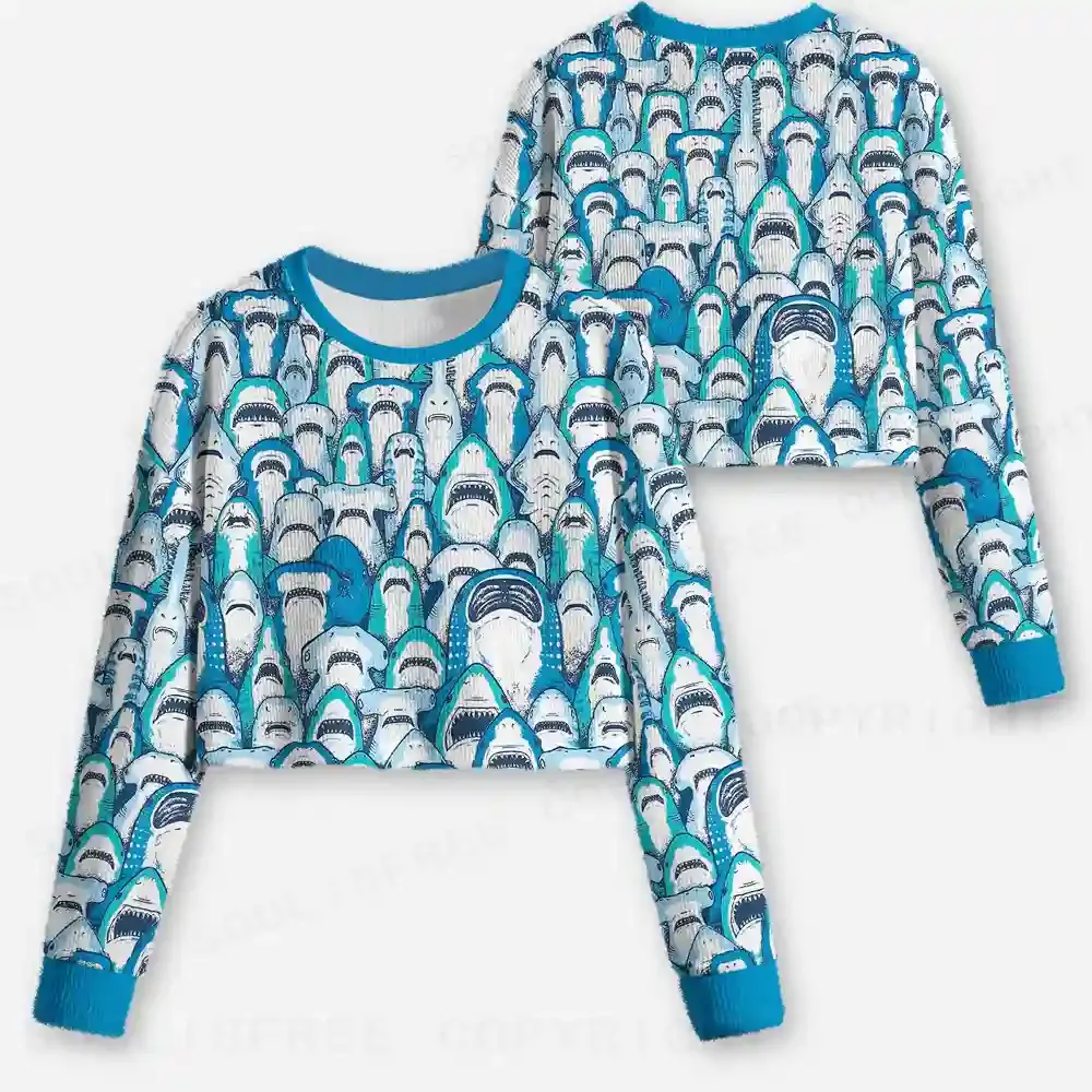 Shark Party Cropped Ugly Christmas Sweater
