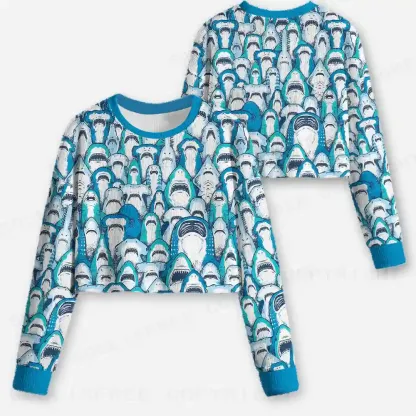 Shark Party Cropped Ugly Christmas Sweater