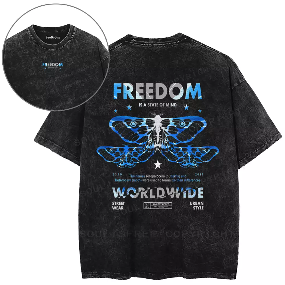 FREEDOM IS A STATE OF MIND 1 Washed T-shirt