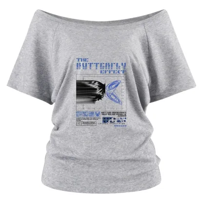 Chaos in Motion Washed T-shirt Off Shoulder Top