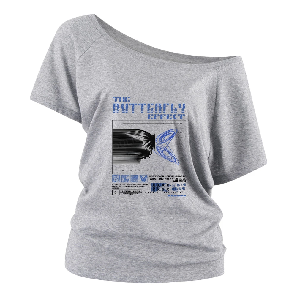 Chaos in Motion Washed T-shirt Off Shoulder Top