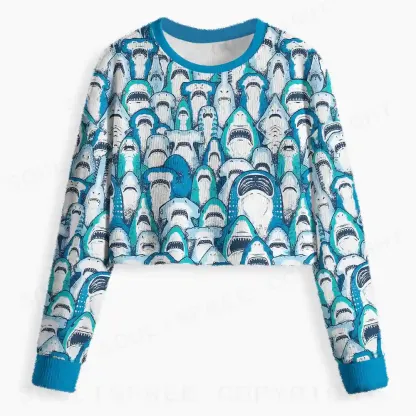 Shark Party Cropped Ugly Christmas Sweater