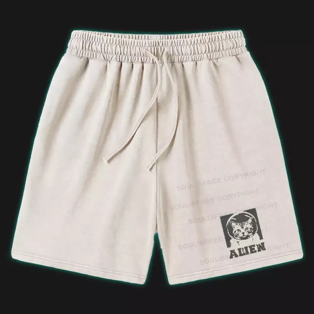 Designed Astro Cat Washed Shorts