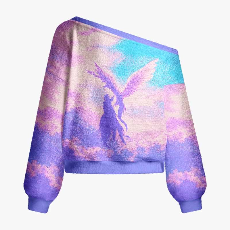 Soulisfree Somewhere Above The Clouds Fuzzy Off-Shoulder Sweater