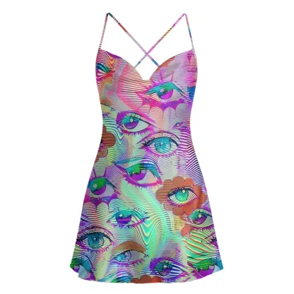 Soulisfree Multicolor Hologram Illusion Cowl Neck Satin Mini Dress