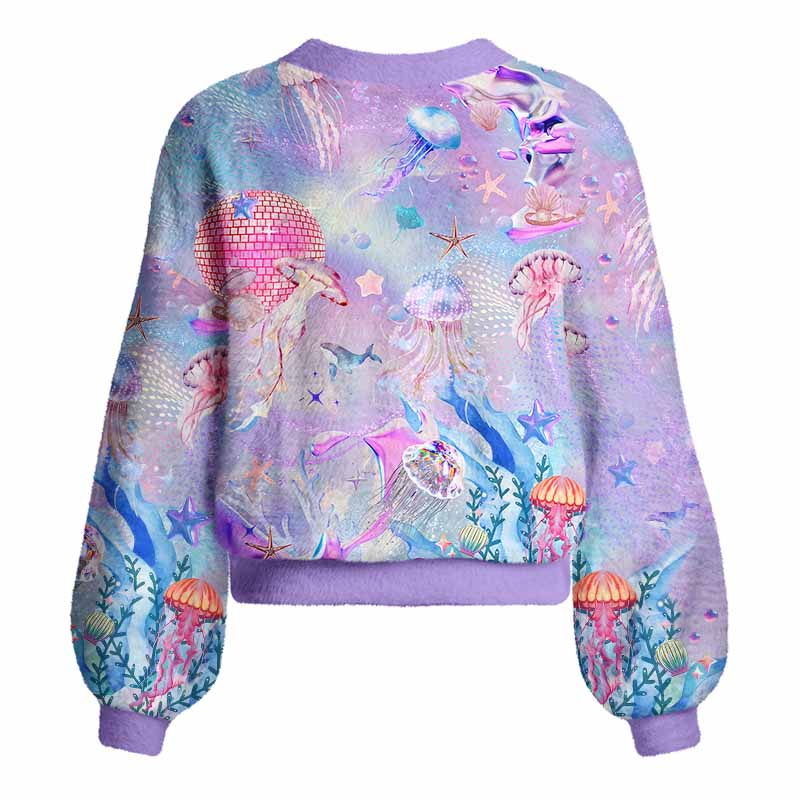 Soulisfree Pastel Underwater Fantasy Jellyfish Women's Fuzzy Cardigan Sweater