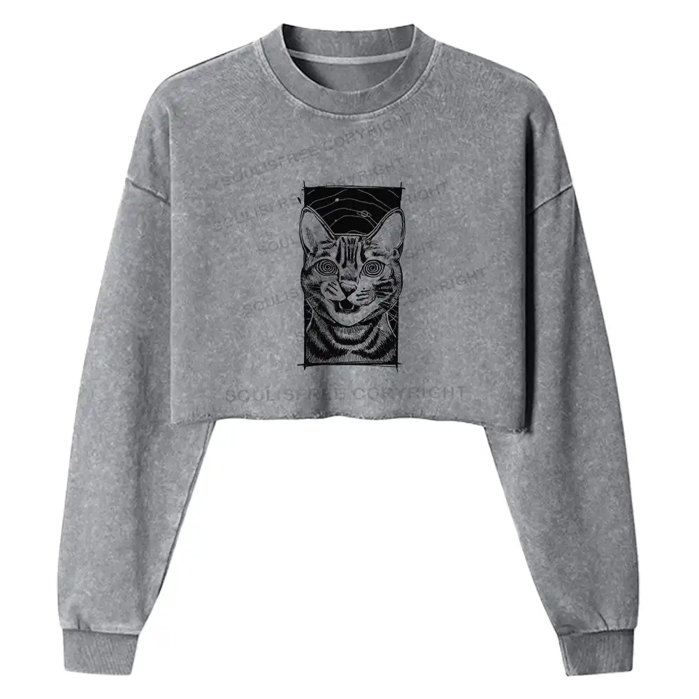 Hypnotic Cat Washed Cropped Sweatshirt