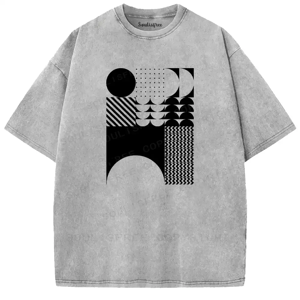Minimalist Geometric Collage Washed T-shirt