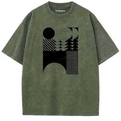 Minimalist Geometric Collage Washed T-shirt