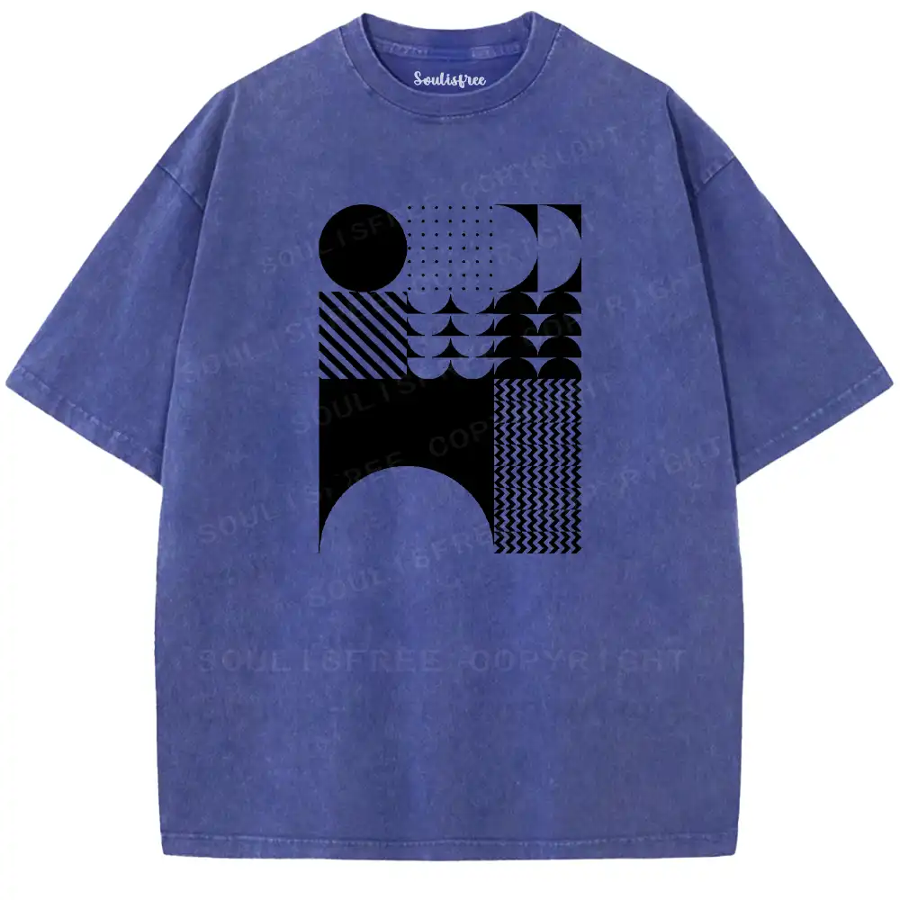 Minimalist Geometric Collage Washed T-shirt